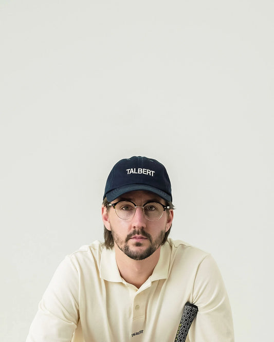 Talbert Golf Navy Cap – Six-panel cotton chino, embroidered logo, adjustable strap