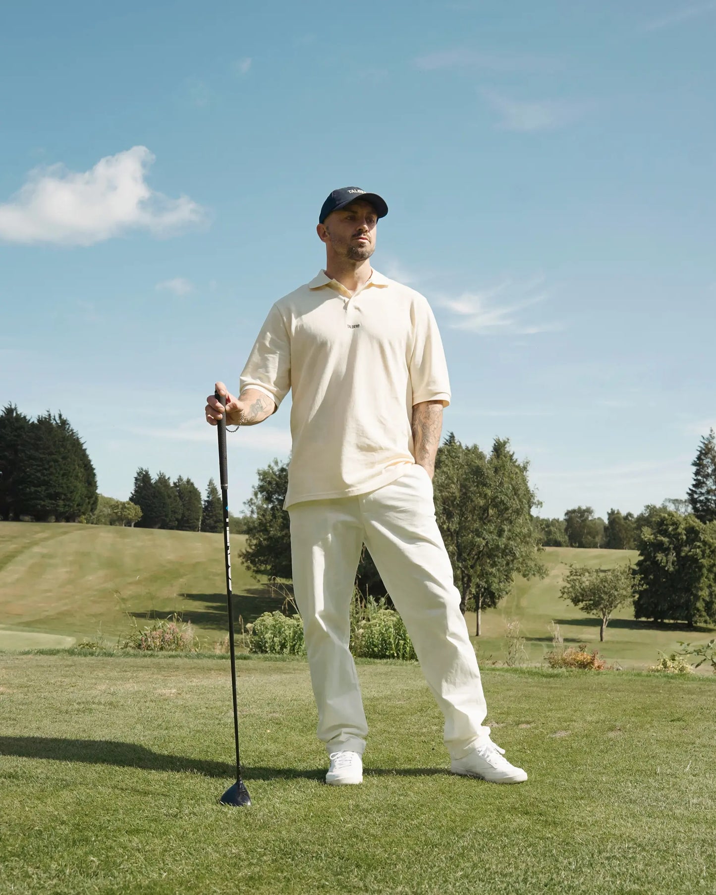 Talbert Golf 001 Polo in cream – premium cotton contemporary golf polo shirt 