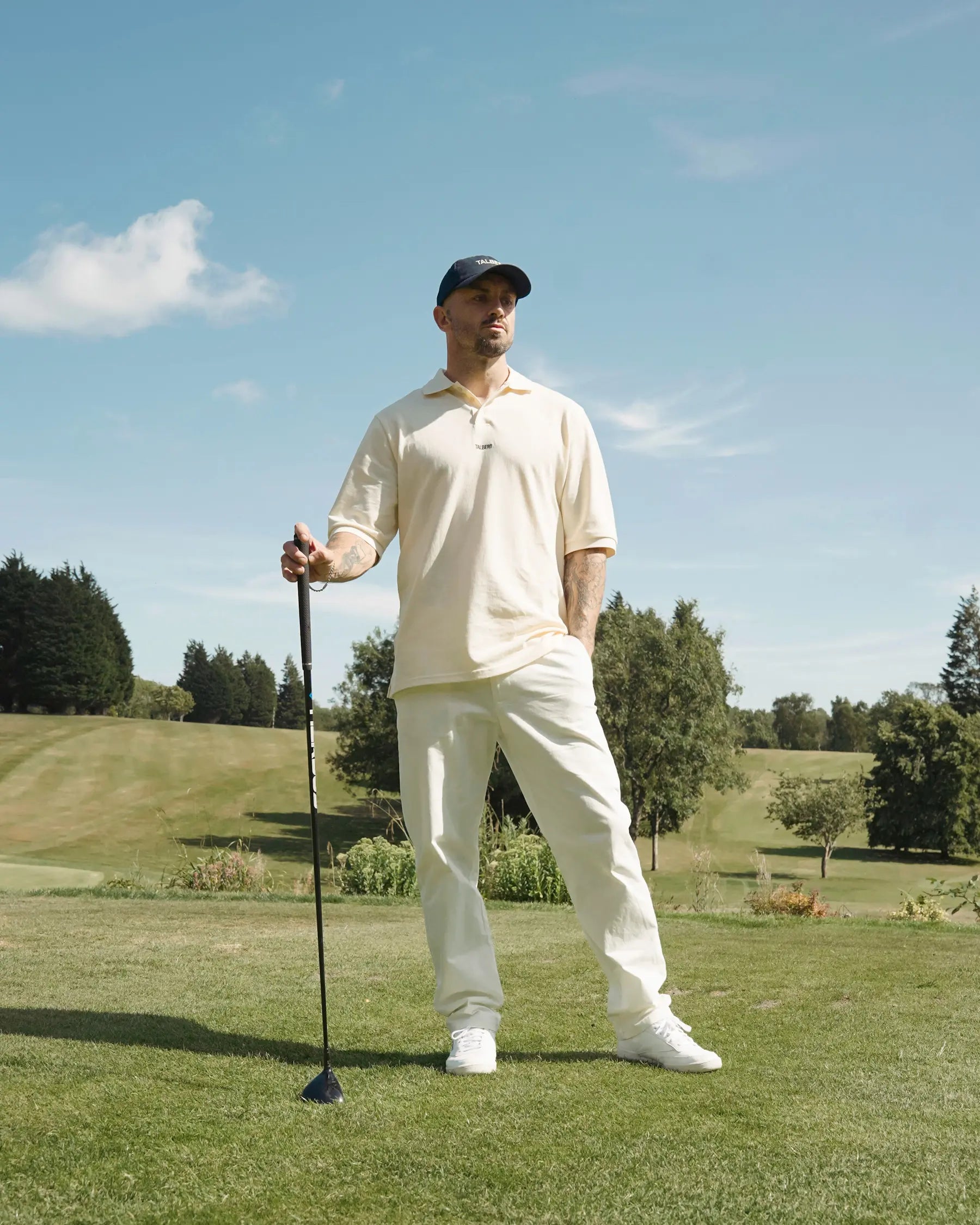 Talbert Golf 001 Polo in cream – premium cotton contemporary golf polo shirt 
